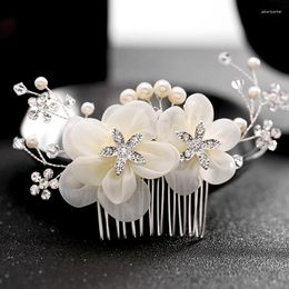 Hair Clips 1Pc Wedding Combs For Women Fabric Flower Pearl Rhinestone Hairband Headpiece Bride Accessories