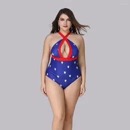Women's Swimwear Sexy Plus Size Swimsuit Women One Piece Swim Bathing Suit Star Print Blue Bodysuit Push Up Monokini Big Breasts