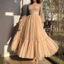 Party Dresses Woman 2024 A-Line Tulle Lace Long Sleeve Formal Occasion Evening Gown For Wedding Elegant Ladies Prom Skirt