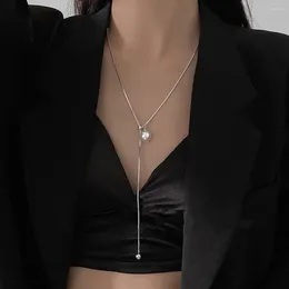 Choker Minimalist Pearl Long Tassel Pendant Necklace For Women Metal Ball Adjustable Pull Y Shaped Accessories Fashion Jewellery