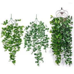 Decorative Flowers 80cm Artificial Eucalyptus Round Leaf Wall Hanging Home Green Decoration Outdoor Garden Fake Plants