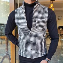 Men's Vests Single Breasted For Men Houndstoot Clothing Waistcoat Sleeveless Jacket With Pocket Suits Blazer