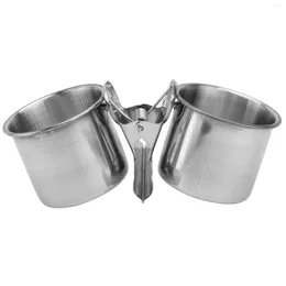 Other Bird Supplies Food Water Feeding Double Cups With Clip Stainless Steel Parrot Feeder Cup (Silver)