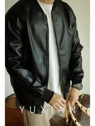 Men's Hoodies YUXIAN Leisure Round Neck Slim Fit Light Mature Autumn/Winter Leather Coat