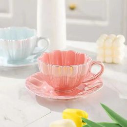 Cups Saucers Petal Coffee Cup Ceramic Cup and Saucer Set European High-end Exquisite Afternoon Tea Flower Tea Cup Milk Cup Drinkware