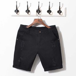 Jeans maschile all'ingrosso- marchio estate neri bianchi jeans cortometri in cotone pantaloni corti strappati di jeans di qualità solido slim stile bermuda shorts maleg3pm