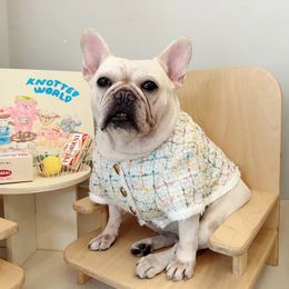 Colourful Plaid Small Fragrant Wind Pet Clothes Fall And Winter French Bulldog Puppy Maltese Warm Dog Coat Small Dog Clothes 240511