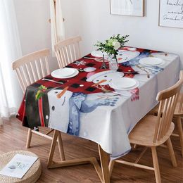 Table Cloth Christmas Snowman Snowflake Red Plaid Rectangle Tablecloth Festival Party Navidad Decoration Waterproof Round Cover