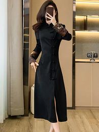 Casual Dresses 2024 Black Elegant Luxury Party Vestidos Autumn Winter Korean Vintage Hepburn Prom Clothes Women Fashion Bodycon Night Dress