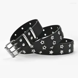 Belts Y2K Belt Star Eye Rivet Goth Style Double Pin Buckle Man/woman Fashion Casual Punk Pu Leather Waistband For Jeans