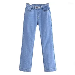 Women's Jeans ZATRHMBM Women 2024 Spring Fashion Mid Rise Straight Denim Vintage Side Pockets Zip Female Trousers Mujer