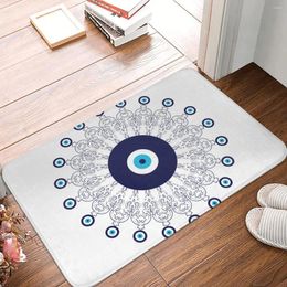 Carpets Navy Blue White Mediterranean Mandala Evil Eye Non-slip Doormat Carpet Living Room Bedroom Mat Prayer Flannel Decorative