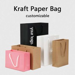 Gift Wrap 5 pieces/batch of multi-color kraft paper gift bags with handles birthday gifts clothing shopping cosmetics storage printableQ240511