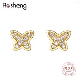 Stud Earrings 925 Sterling Silver Butterfly Zircon Gold Luxury Exquisite Ear Jewellery For Women Gift