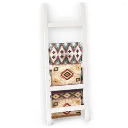 Storage Boxes 5 Tier Wood Blanket Quilt Towel Ladder Organizer Bathroom Bedroom Living Room White Rustic Leaning Shelf Durable Engineered