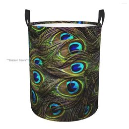 Laundry Bags Dirty Basket Peacock Feather Folding Clothing Storage Bucket Home Waterproof Organizer