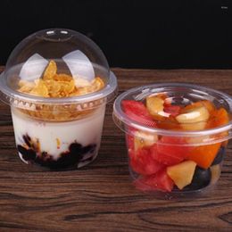 Disposable Cups Straws 250ml Salad Cup Transparent Plastic Dessert Bowl Container With Lid For Bar Cafe Home (Dome Hole)