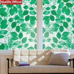 Window Stickers Green Leaf Pattern Electrostatic Frosted Glass Film Living Room Bedroom Bathroom Office Shop Sliding Door Sticker