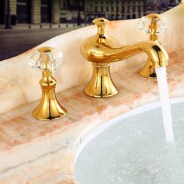 Bathroom Sink Faucets Fashion Luxury Solid Brass Construction And Cold Gold Finish 8' Widespread Basin Faucet Tap