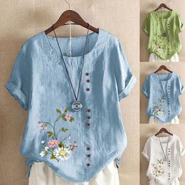 Women's Blouses Women Vintage Cotton Linen Shirts And Tops Short Sleeve 2024 Summer Chinese Style Button Loose Elegant Top