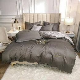 Bedding Sets Egyptian Cotton Set Solid Color Embroidery Long-staple Bed Duvet Cover Sheet 60s Fit