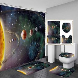 Shower Curtains Fantasy Earth and Moon Galaxy Cosmic Space Sky Shower Curtains Bathroom Curtain Set Bath Mats Rug Bathtub Accessories Home Decor