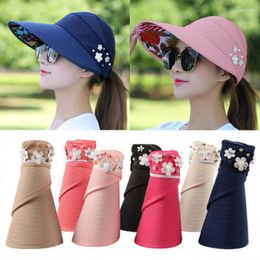 Berets Summer Flower Printed Golf Sun Cap For Women Outdoor Leisure Uv400 Protection Wide Brim Beach Visor Adjustable Flodable Hat