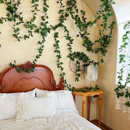 Decorative Flowers 7pcs Ivy Simulation Vine Green Plant Home Decoration Shade Strip Artificial