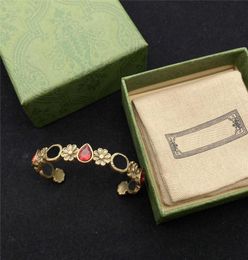 Stylish Ruby Flower Bracelets Double Letter Open Bangle Women Floral Interlocking Letter Bracelet With Box9700253