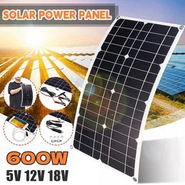 600W Solar Panel 18V Kit Dual USB 12V5V DC Single Crystal Flexible Charger Suitable For Automotive RV Batteries 240430