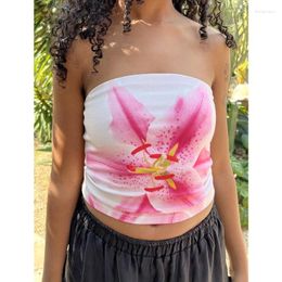 Women's Tanks Xingqing Tube Tops Y2k Clothing Women Floral/Leopard Print Off Shoulder Strapless Sleeveless Bandeau 2000s Clothes Streetwear