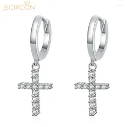 Dangle Earrings JECIRCON 925 Sterling Silver Full Moissanite Drop For Women 0.18 Carat European And American Style Cross Ear Pendants