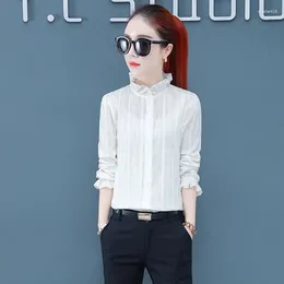 Women's Blouses Versatile Stand Up Collar Shirt Long Sleeved Top Korean Version Of Spring And Autumn Westernized Pure Cotton