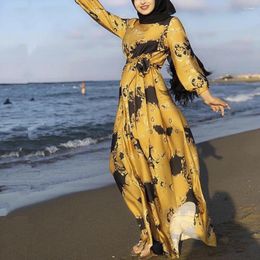 Ethnic Clothing African Floral Printed Maxi Dress Women Sundress Abaya Dubai Hijab Chiffon Muslim Dresses Turkey Islam Kaftan Robes