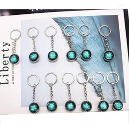 Keychains Luminous Night Sky Twelve Constellation Time Stone Glass Ball Key Chain Fashion Bag Package Pendant Trendy Charm