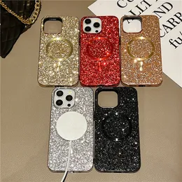 Luxury Sparkle Magnetic Vogue Phone Case for iPhone 15 14 13 12 Pro Max Samsung Galaxy S24 Ultra Stylish Glitter Leather Back Cover Supporting Wireless Charging