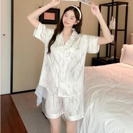 Home Clothing Printing Faux Stain Sleepwear Women Pyjama Sets Korean Short Sleeve Piiama Summer Set 2 Pieces Night Wear Sleeping Suit
