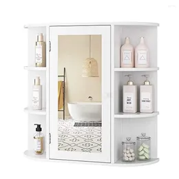 Storage Boxes Wall Mounted Bathroom Cabinet With Adjustable Shelves And 6 Open Fixed- Durable White Mirror Door Towels