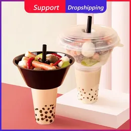 Disposable Cups Straws 5 Sets Creative Combined Snacks Holder French Fries Bowl Fried Chicken Beverage Cup Pot