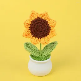 Decorative Flowers Knitted Sunflower Potted Plant Wool Decoration Handmade Decor Set Crochet Car Vent Clip