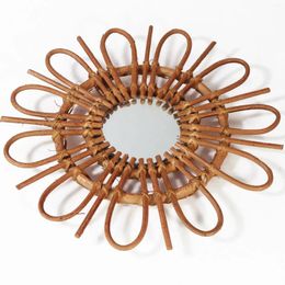Decorative Figurines Nordic Style INS Straw Rattan Wall Decor Round Mirror Decoration Crafts Hanging Frame Ornament