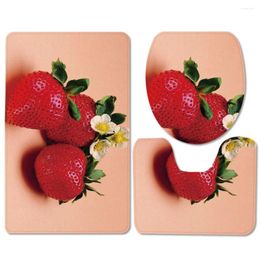 Bath Mats Bathroom Set Red Fruit Strawberry Pattern Non-slip Carpet U-shaped Toilet Seat Home Decor Super Soft And Absorb Water