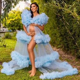 Party Dresses Sexy Illusion Long Tiered Tulle Robes Blue Women For Or Poshoot Open Front Maternity Pregnant Dress