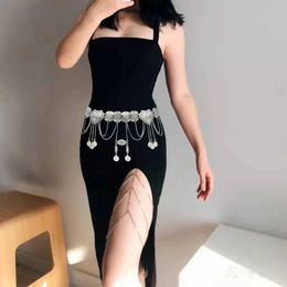 Waist Chain Belts Womens rhinestone pendant belt belly dance chain multi-layer body retro womens accessories Jewellery Q240511