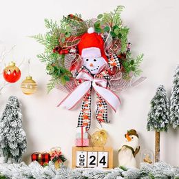 Decorative Flowers 2024 Christmas Snowman Ribbon Garland Home Door Hanging Wreath Outdoor Courtyard Pendant For Year Xmas Decoration