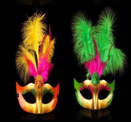 Masks Princess gold dust feather mask fluffy feathers Halloween costume ball masquerade Party mask gifts7000098
