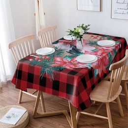 Table Cloth Christmas Plaid Flower Wooden Bird Rectangle Tablecloth Festival Party Navidad Decoration Waterproof Round Cover