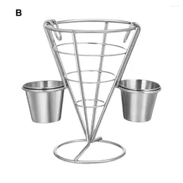Kitchen Storage Fries Serving Tray Spiral-tapered Snack Basket Stainless Steel Holder With Sauce Dipper For Snacks Restaurant