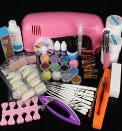 Whole Professional Manicure Set Acrylic Nail Art Salon Supplies Kit Tool With UV Lamp UV Gel Nail Polish DIY Makeup F9807511