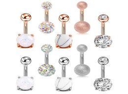 Zircon Belly Button Rings for Women Girls Stainless Steel Navel Barbell Ring Body Piercing Jewellery 5pcsset9232589